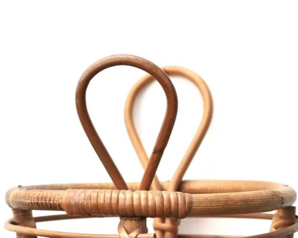 Porte-parapluie avec poignées en rotin et bambou, années 70