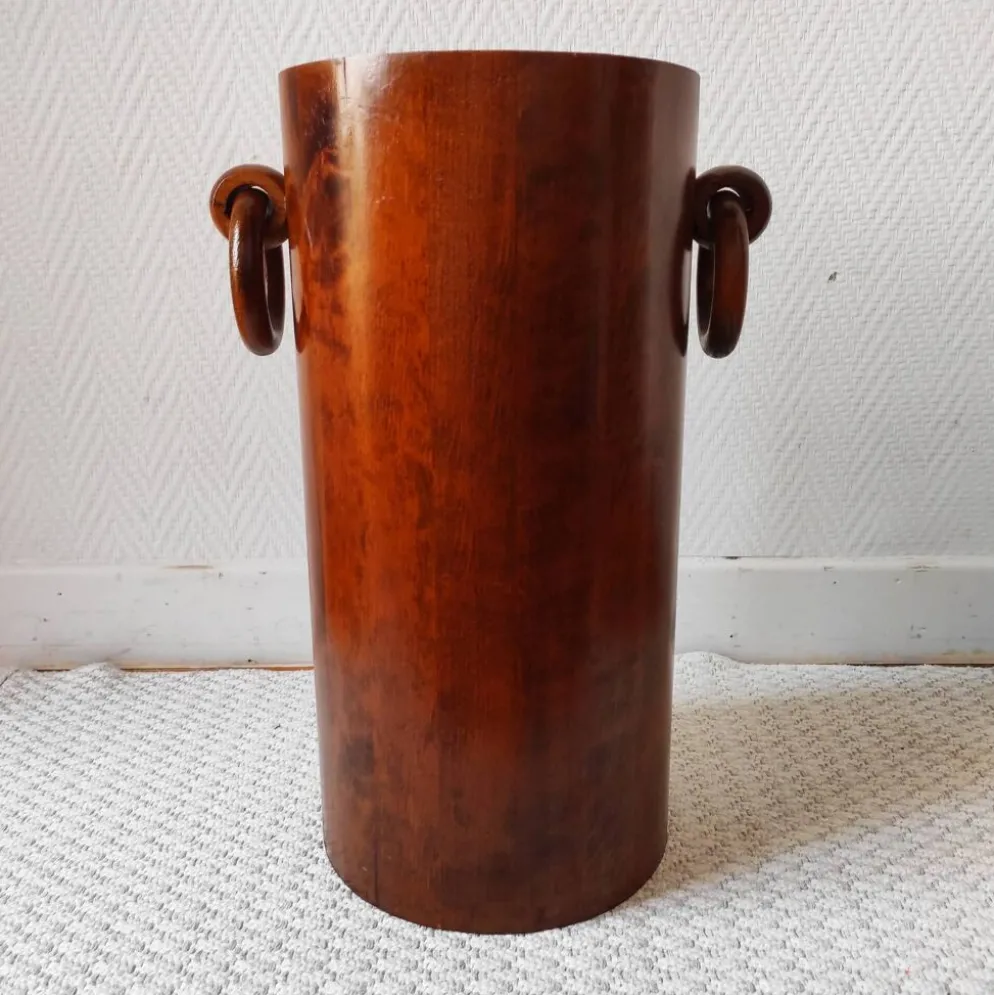 Porte-parapluie brutaliste sculptural en bois années 70