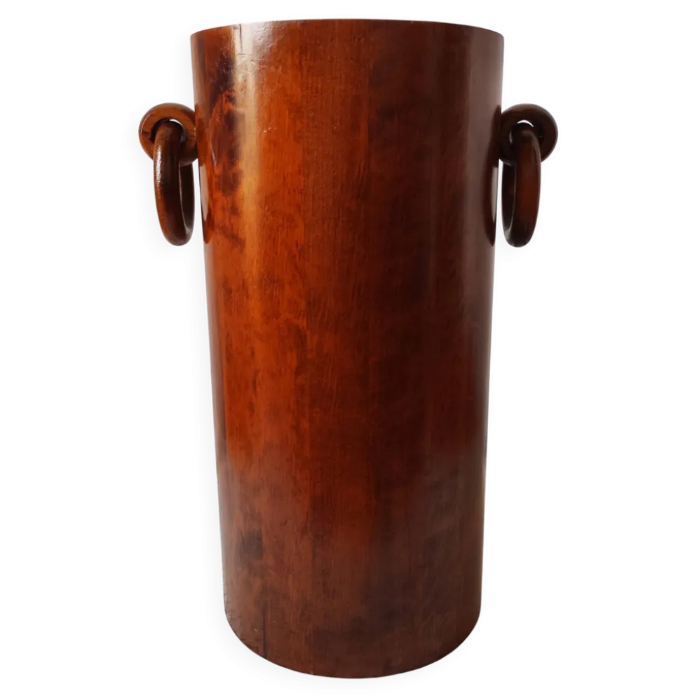 Porte-parapluie brutaliste sculptural en bois années 70