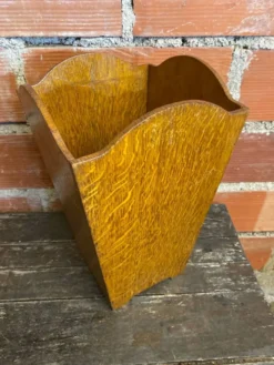 Porte Parapluie Corbeille Ancienne Bois Forme Trapèze Vintage #D867