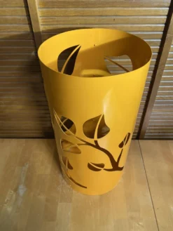 Porte Parapluie Design Cylindre Orange Métal Ajouré Décor Feuilles #E2