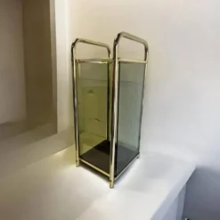 Porte parapluie 'doré' vintage déco avec verre fumé