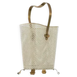 Porte-parapluie du milieu du siècle en laiton patiné et métal perforé, années 1950
