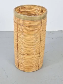 Porte-parapluie en bambou et laiton vintage, Italie, années 1970