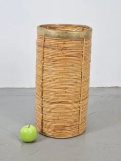 Porte-parapluie en bambou et laiton vintage, Italie, années 1970