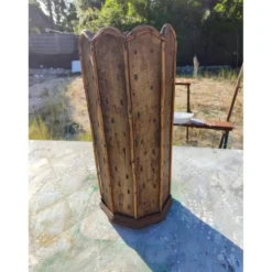 Porte-parapluie en bois et rotin