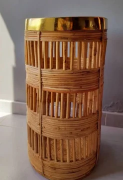 Porte parapluie en laiton et rotin 1970