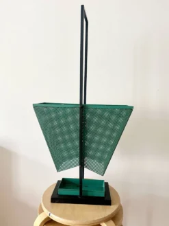 Porte-parapluie en métal vert et noir vintage, style rockabilly, années 1950