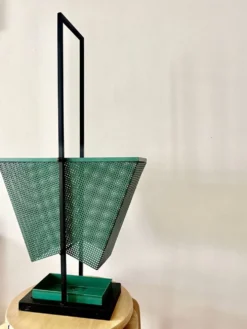 Porte-parapluie en métal vert et noir vintage, style rockabilly, années 1950