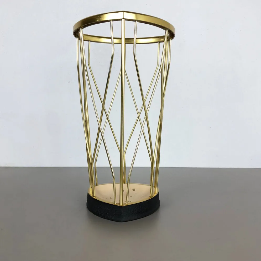 Porte-parapluie moderniste en métal et laiton du milieu du siècle, Allemagne, années 1950