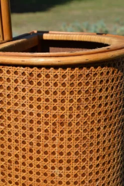 Porte-parapluie osier et cannage vintage