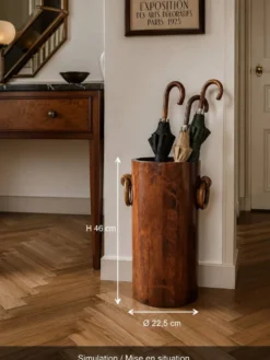 Porte-parapluies Art Déco en noyer à douelles et poignées annulaires 1930