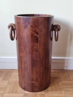 Porte-parapluies Art Déco en noyer à douelles et poignées annulaires 1930