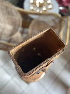 Porte-parapluies chouette vintage en osier et bois sculpté