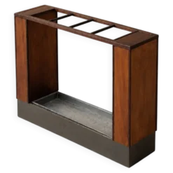 Porte-parapluies vintage Art Déco en bois & métal – ca. 1930–1940