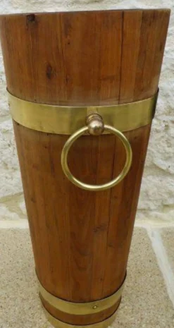 Porte parapluie tonneau style victorien chêne massif, cintré 3 bandes et gr