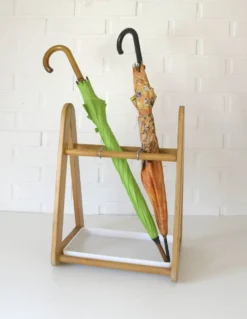 Porte-parapluie vintage de style scandinave, support en bois moderne du milieu du siècle