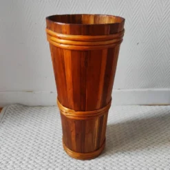 Porte- parapluie vintage en bois et rotin