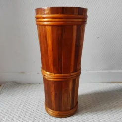 Porte- parapluie vintage en bois et rotin
