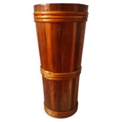 Porte- parapluie vintage en bois et rotin