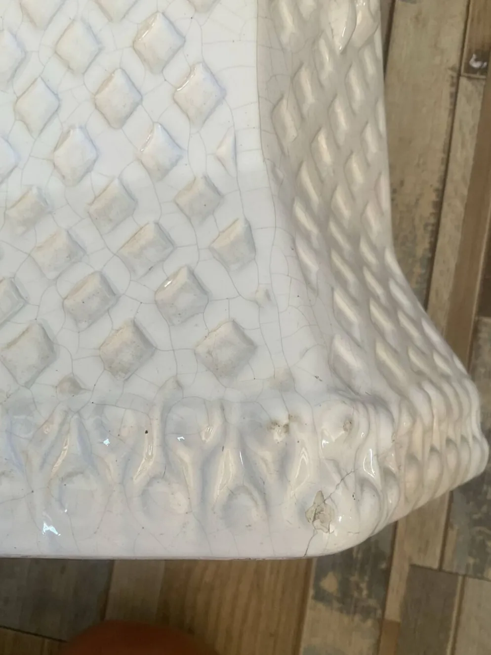 Porte parapluie vintage en céramique craquelée