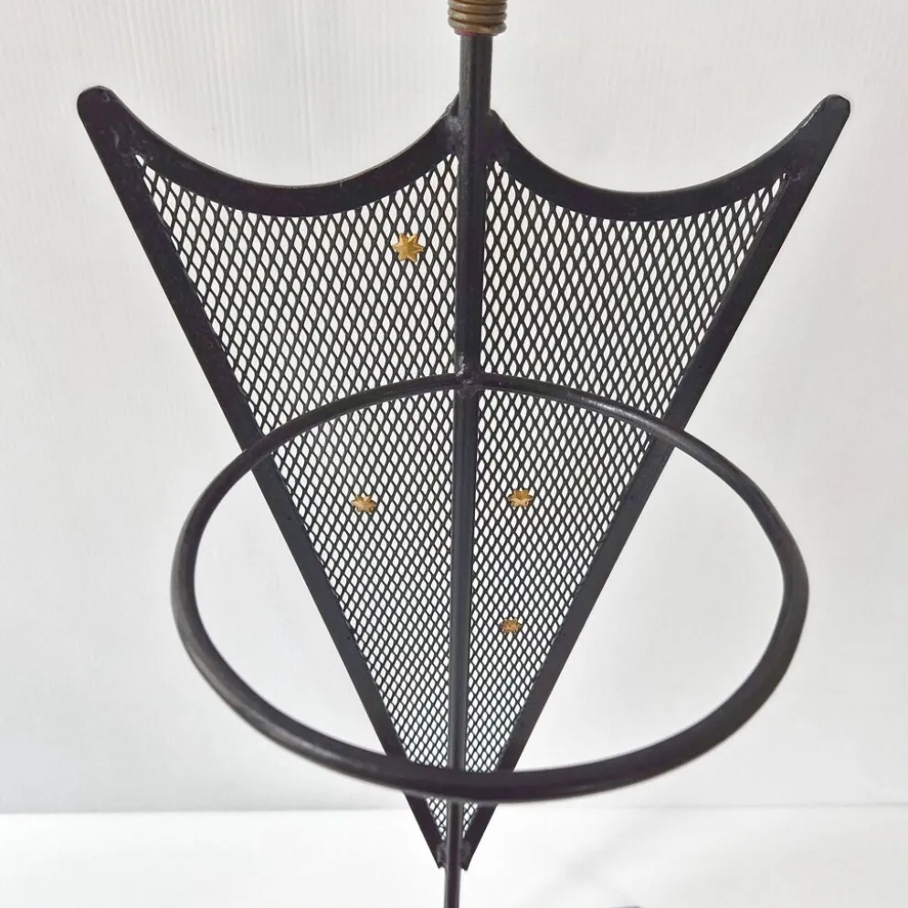 Porte-parapluie vintage 1950 en métal cuir & céramique bordeaux 50s rockabilly