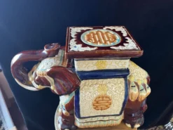Porte plante elephant ceramique 70s vintage xl - marron