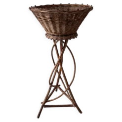 Porte-plantes sur pied en rotin années 60