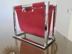 Porte revue métal chromé et simili cuir, Skaï , aspect pécari, 1970