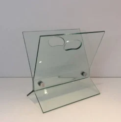 Porte-revues design en verre et acier brossé