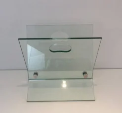 Porte-revues design en verre et acier brossé