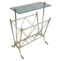 Porte-revues de style néoclassique en laiton et tablette de verre de la Maison Jansen