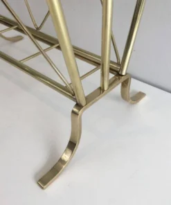 Porte-revues de style néoclassique en laiton et tablette de verre de la Maison Jansen