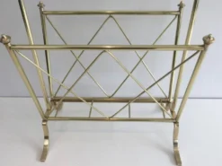 Porte-revues de style néoclassique en laiton et tablette de verre de la Maison Jansen