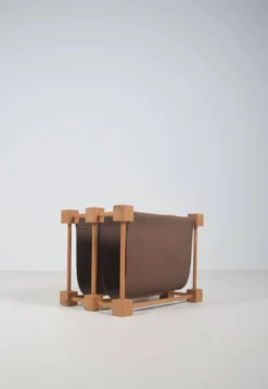 Porte-revues double en bois avec lin, années 1960