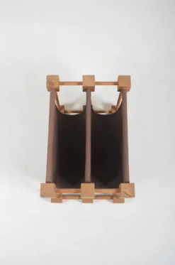 Porte-revues double en bois avec lin, années 1960