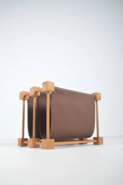 Porte-revues double en bois avec lin, années 1960