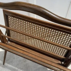 Porte-revues en bois et cannage pieds compas,Cesare Lacca, à années 60