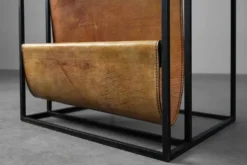 Porte-revues en métal, bois et cuir, Belgique années 1960