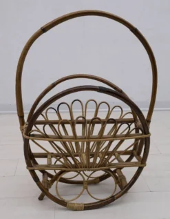 Porte-revues en rotin et bambou, style italien moderne du milieu du siècle, années 1960