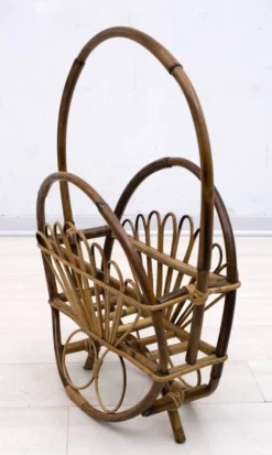 Porte-revues en rotin et bambou, style italien moderne du milieu du siècle, années 1960