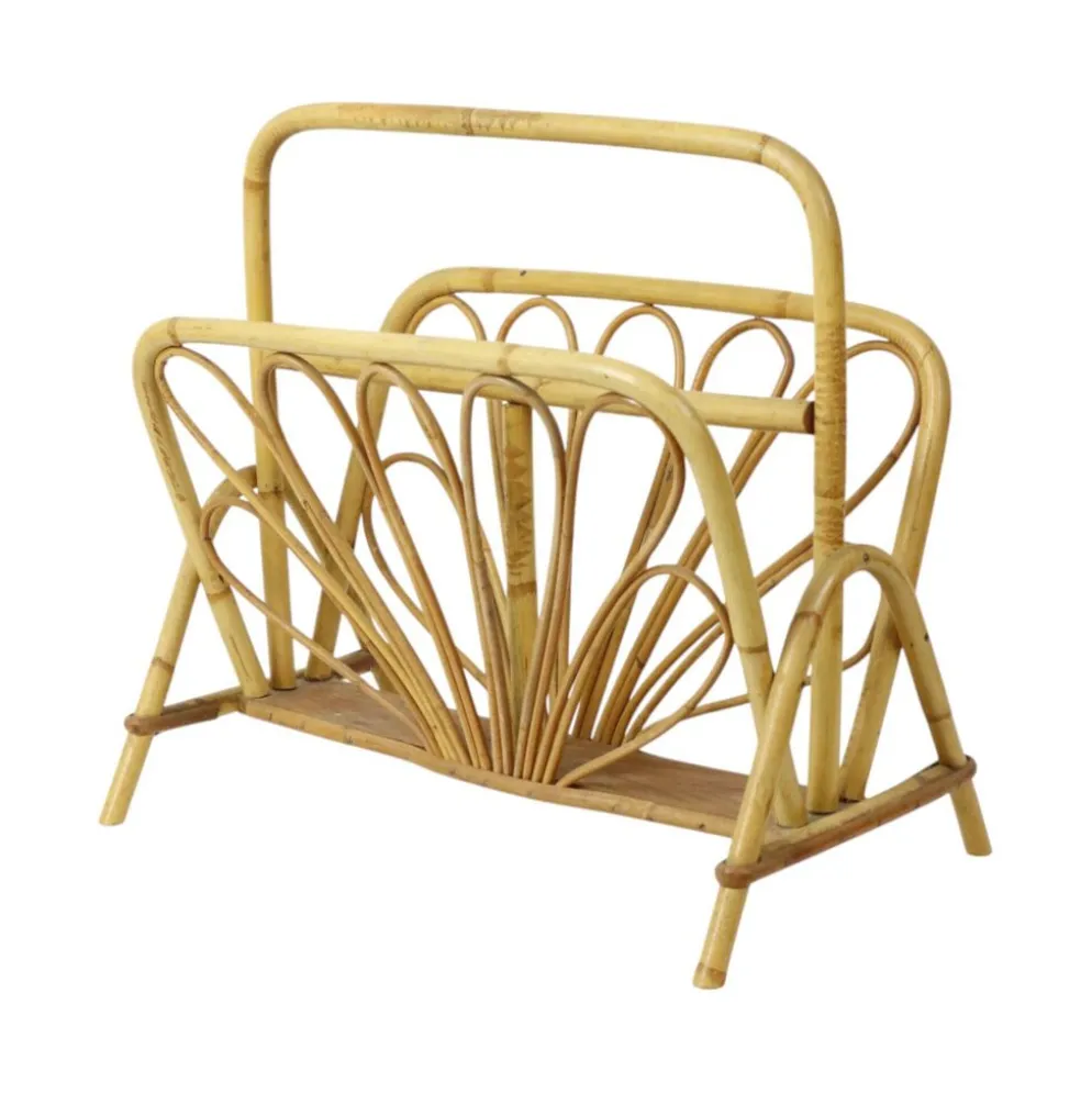 Porte-revues en rotin français style bohème années 60