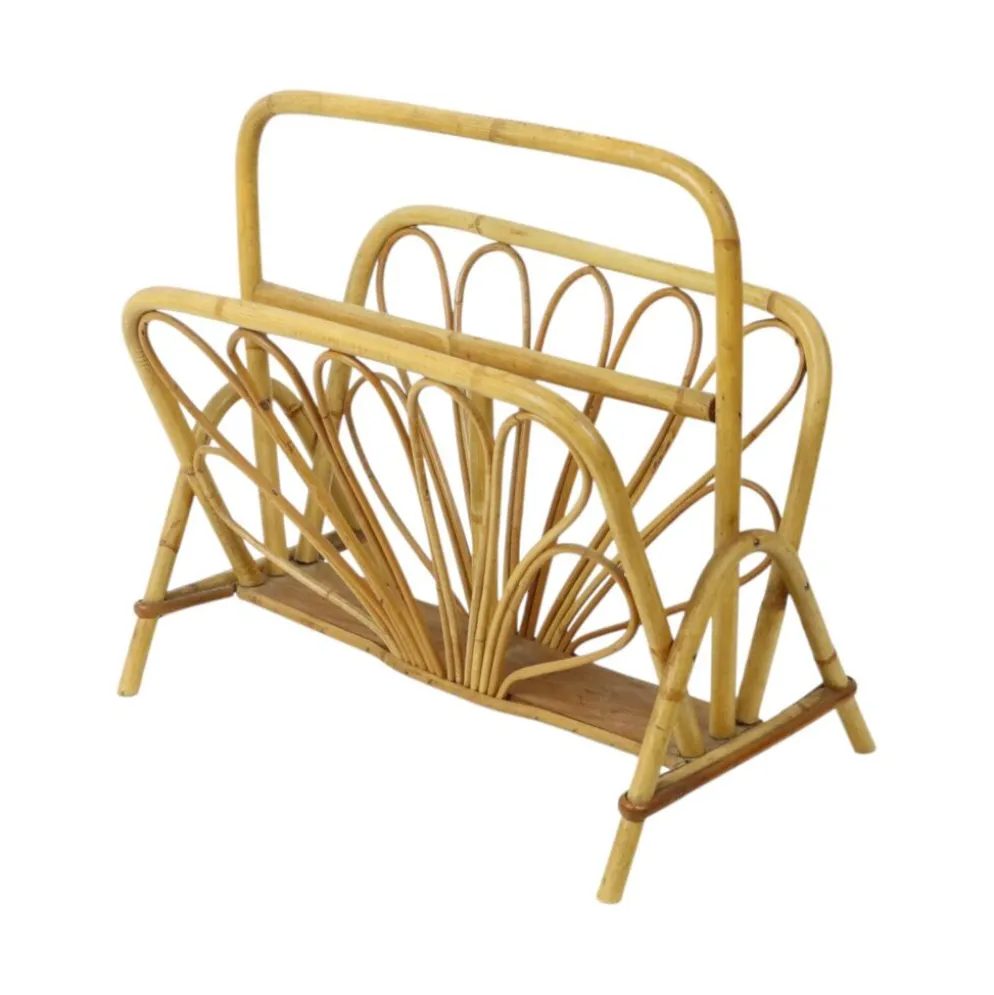 Porte-revues en rotin français style bohème années 60