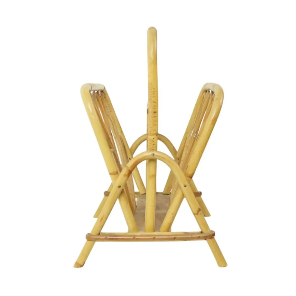 Porte-revues en rotin français style bohème années 60