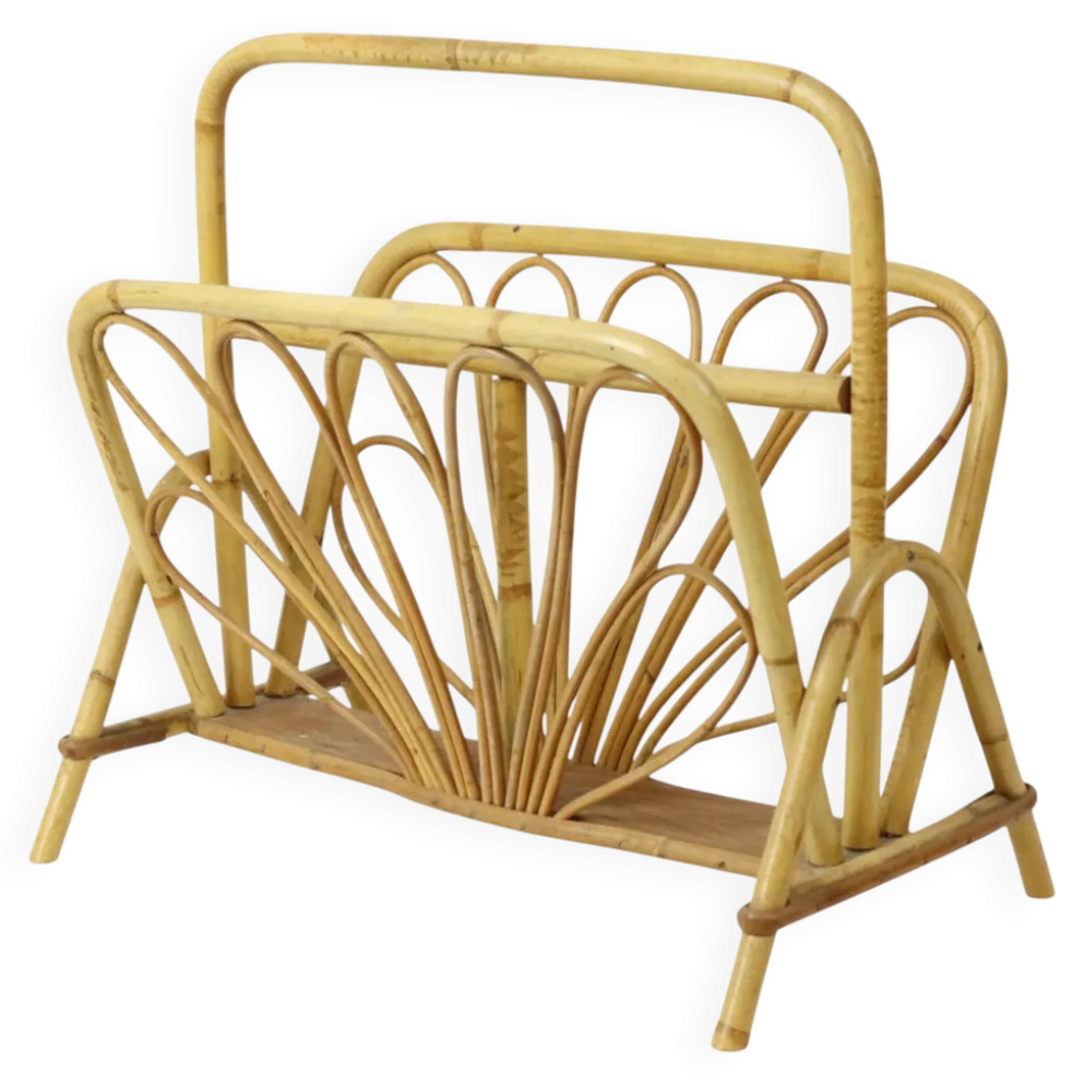 Porte-revues en rotin français style bohème années 60