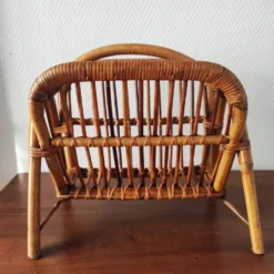Porte-revues en rotin vintage 50-60