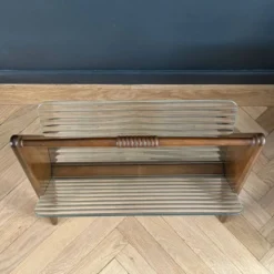 Porte-revues en verre cannelé et bois - années 50