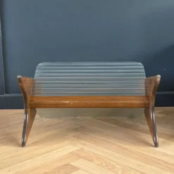 Porte-revues en verre cannelé et bois - années 50
