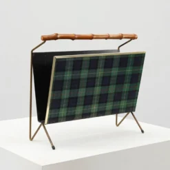 Porte-revues Mid-Century Modern avec poignée en bambou, Belgique années 1960