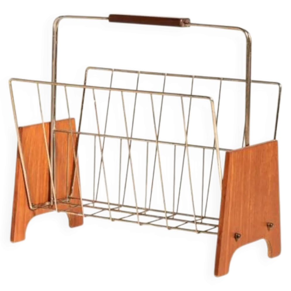 Porte-revues scandinave en teck et métal, années 1960